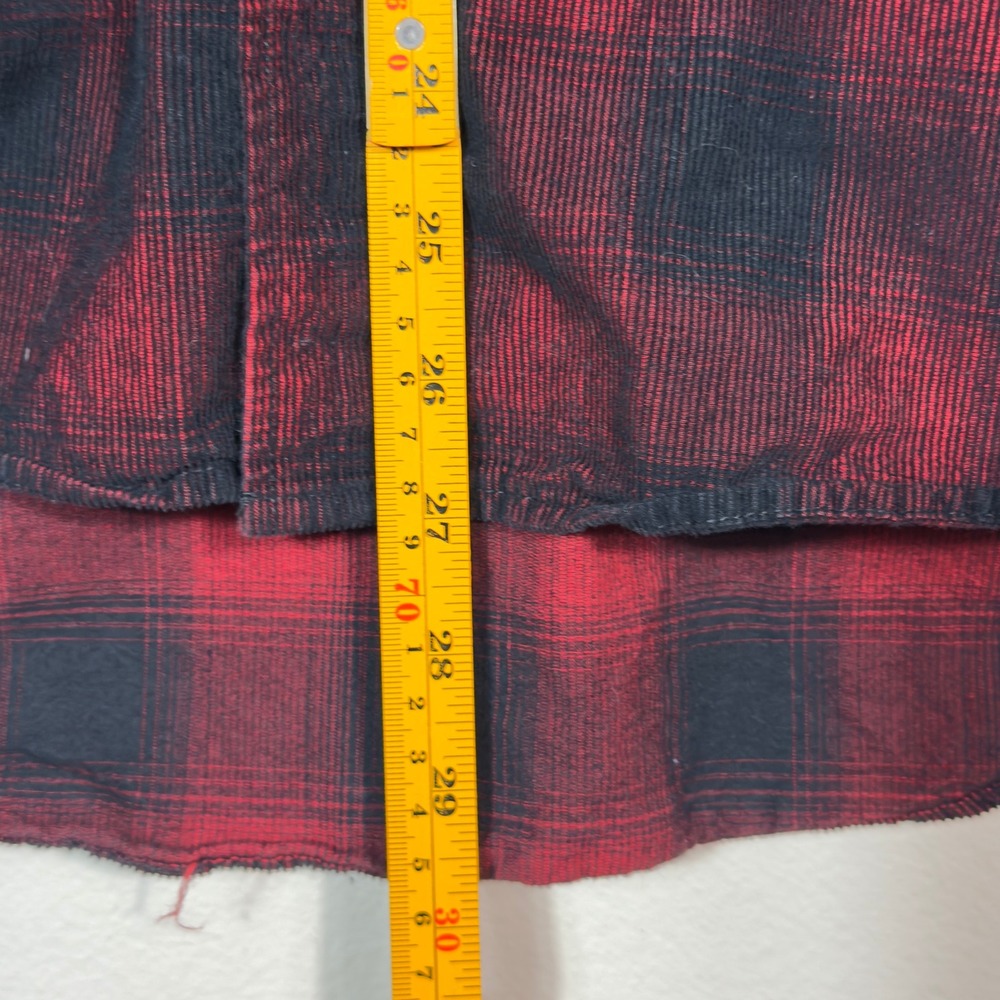7 Diamonds Mens Large Corduroy Plaid Button Up Shirt Red Black - Picture 6 of 7
